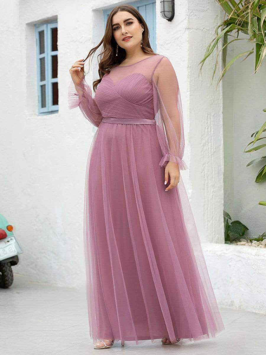 Color=Purple Orchid | Elegant Half Sleeve Plus Size Floor Length Bridesmaid Dress-Purple Orchid 3