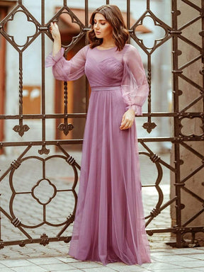Color=Purple Orchid | Elegant Half Sleeve Floor Length Bridesmaid Dress-Purple Orchid 3
