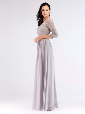 Color=Grey | Long Bridesmaid Dress With Lace Long Sleeve Bodice-Grey 4