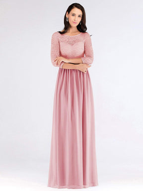 Color=Pink | Long Bridesmaid Dress With Lace Long Sleeve Bodice-Pink 4