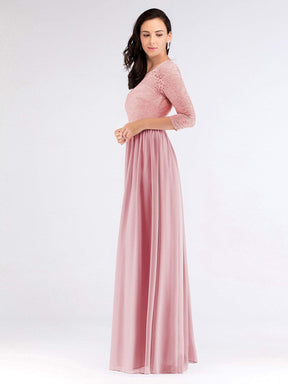 Color=Pink | Long Bridesmaid Dress With Lace Long Sleeve Bodice-Pink 5