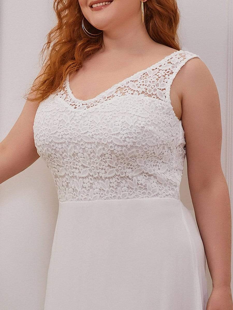 Color=Cream | Plus Size Floor Length Vintage Lace Wedding Dresses for Women-Cream 3