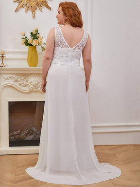 Color=Cream | Plus Size Floor Length Vintage Lace Wedding Dresses for Women-Cream 2