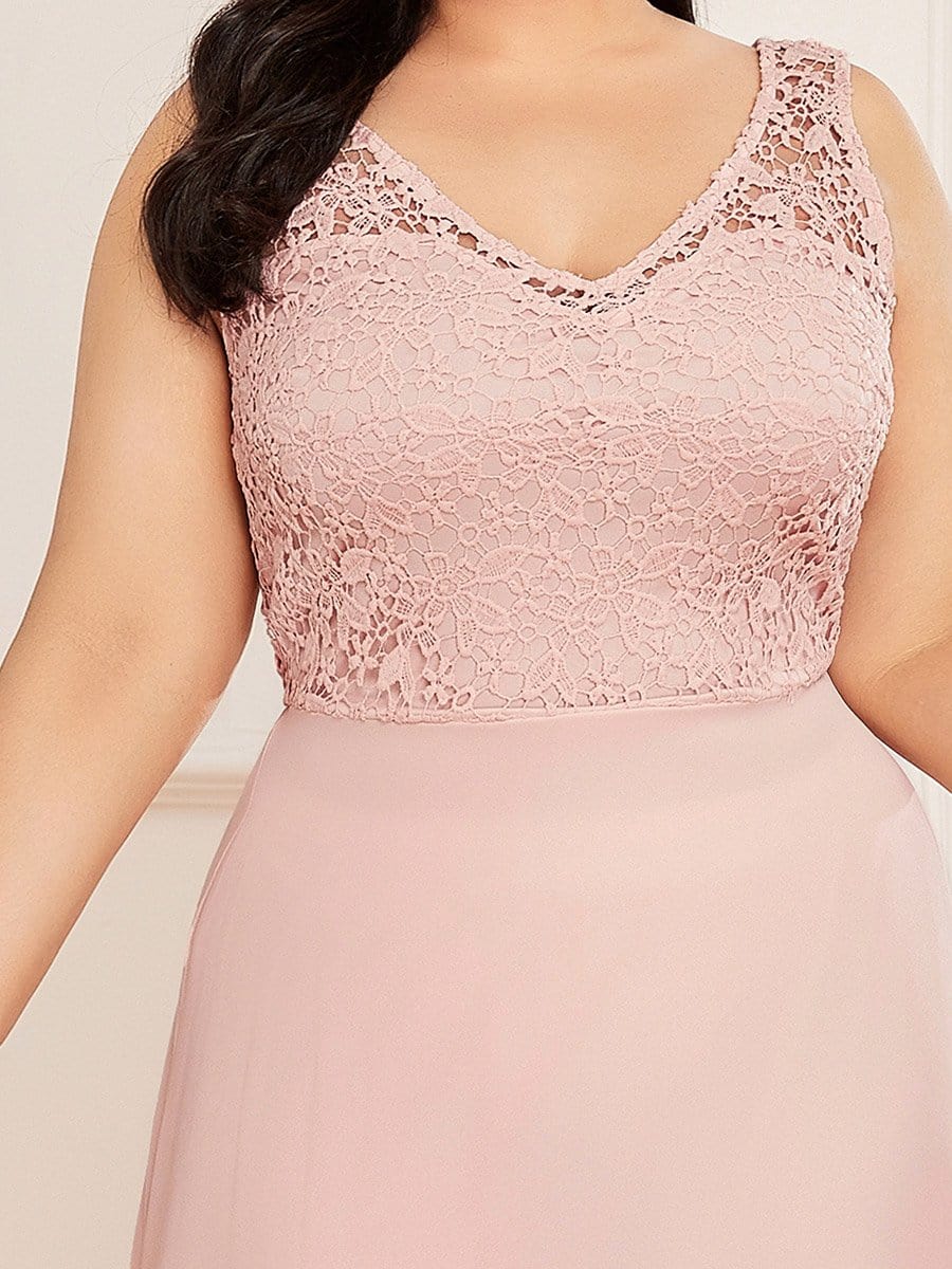 Color=Pink | Plus Size Floor Length Vintage Lace Wedding Dresses for Women-Pink 4