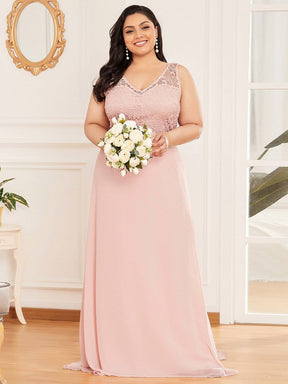 Color=Pink | Plus Size Floor Length Vintage Lace Wedding Dresses for Women-Pink 1