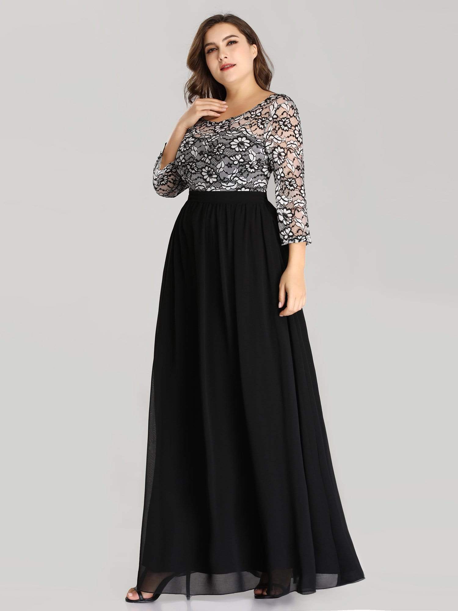 Color=Black | Women'S Plus Size Floor Length Lace Maxi Dress-Black 4