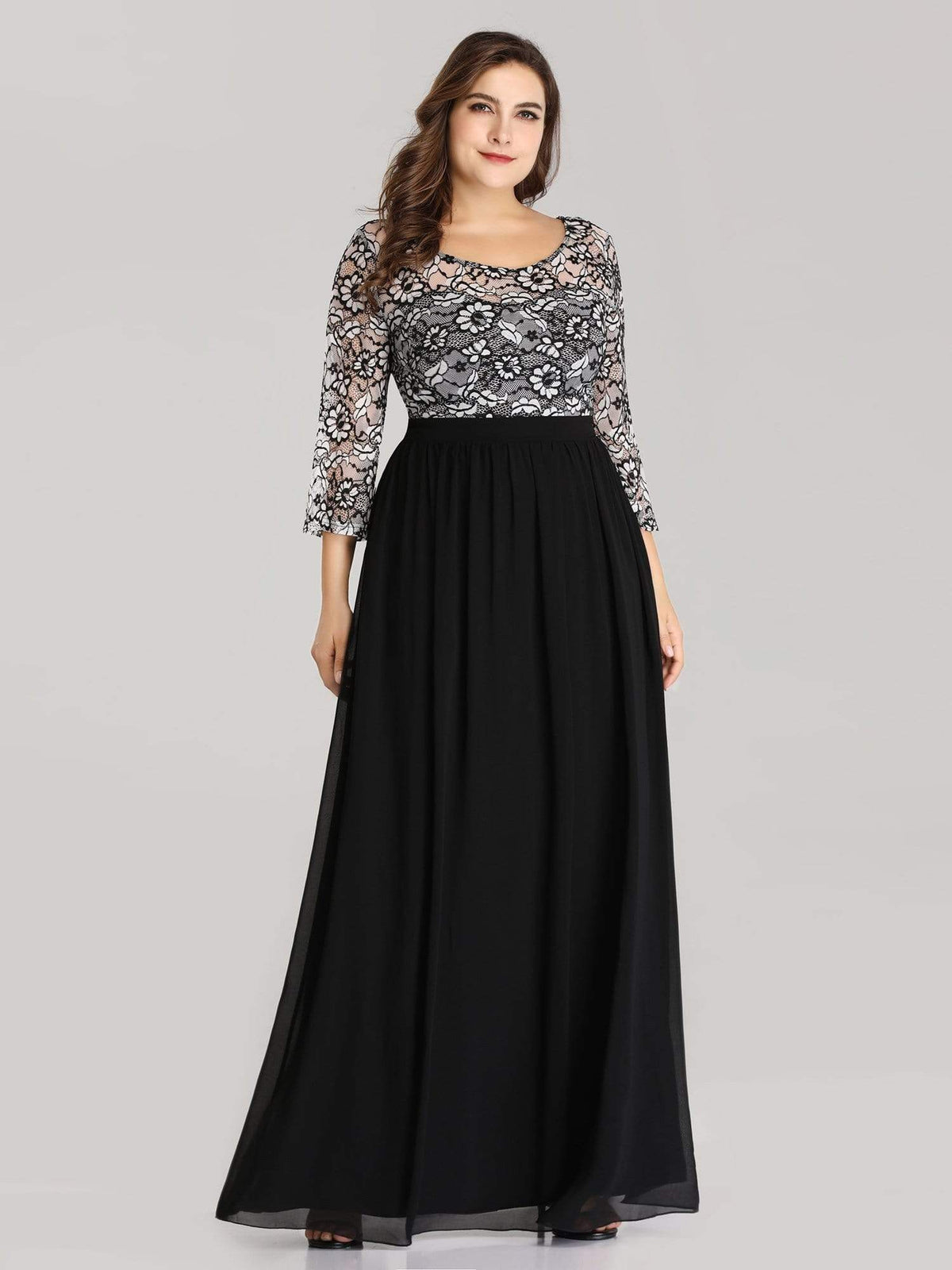 Color=Black | Women'S Plus Size Floor Length Lace Maxi Dress-Black 1