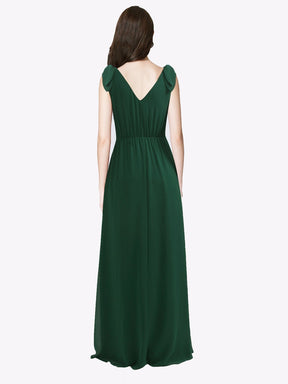 Color=Dark Green | Elegant A Line V Neck Long Chiffon Bridesmaid Dress-Dark Green 2