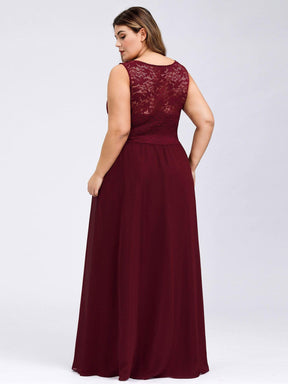 Color=Burgundy | Round Neck Empire Waist Lace Dresses For Women-Burgundy 9