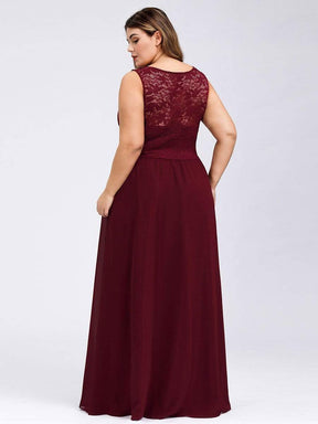 COLOR=Burgundy | Plus Size Round Neck Empire Waist Lace Dresses For Women-Burgundy 2