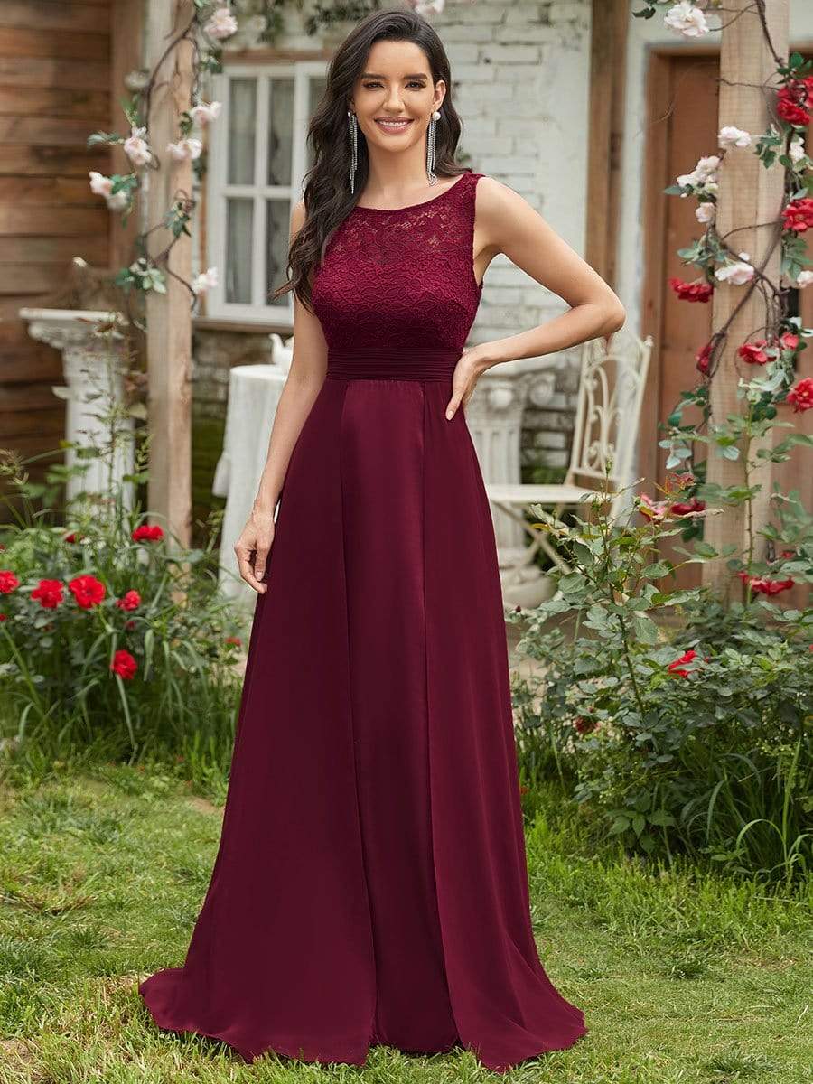 Round Neck Lace and Chiffon Evening Prom Dresses for Party