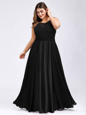 COLOR=Black | Plus Size Round Neck Empire Waist Lace Dresses For Women-Black 1