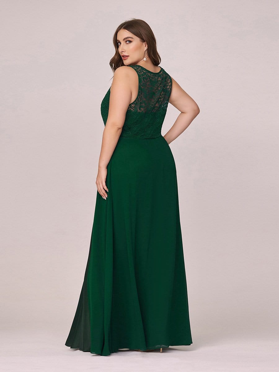 COLOR=Dark Green | Round Neck Empire Waist Lace Dresses For Women-Dark Green 2