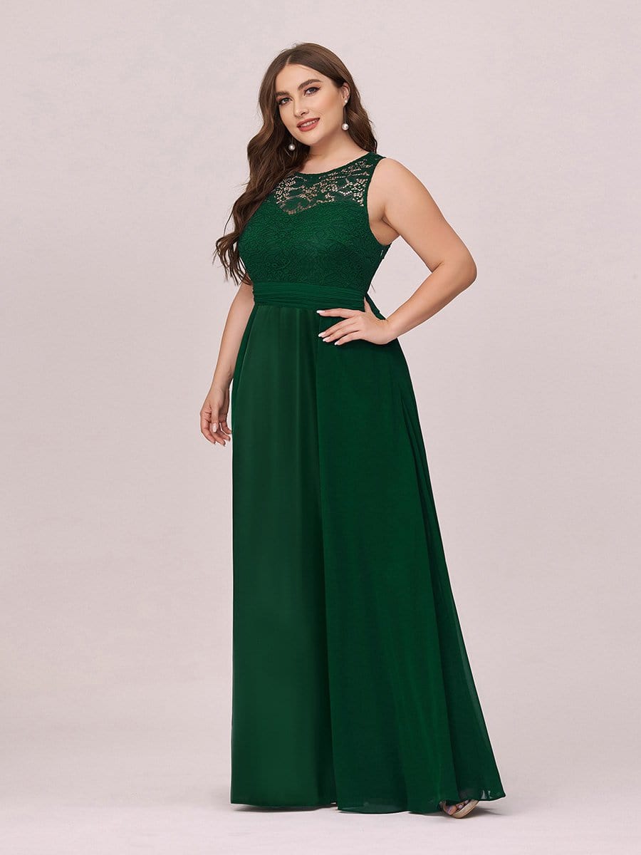 COLOR=Dark Green | Round Neck Empire Waist Lace Dresses For Women-Dark Green 3