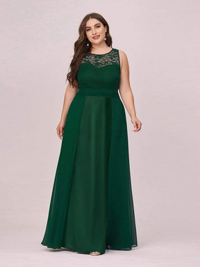 COLOR=Dark Green | Round Neck Empire Waist Lace Dresses For Women-Dark Green 3