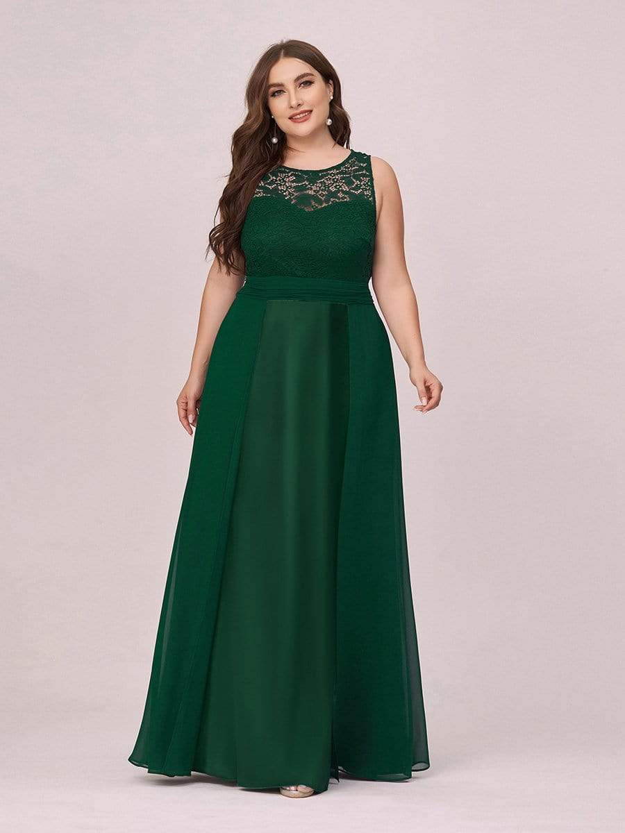 COLOR=Dark Green | Round Neck Empire Waist Lace Dresses For Women-Dark Green 3