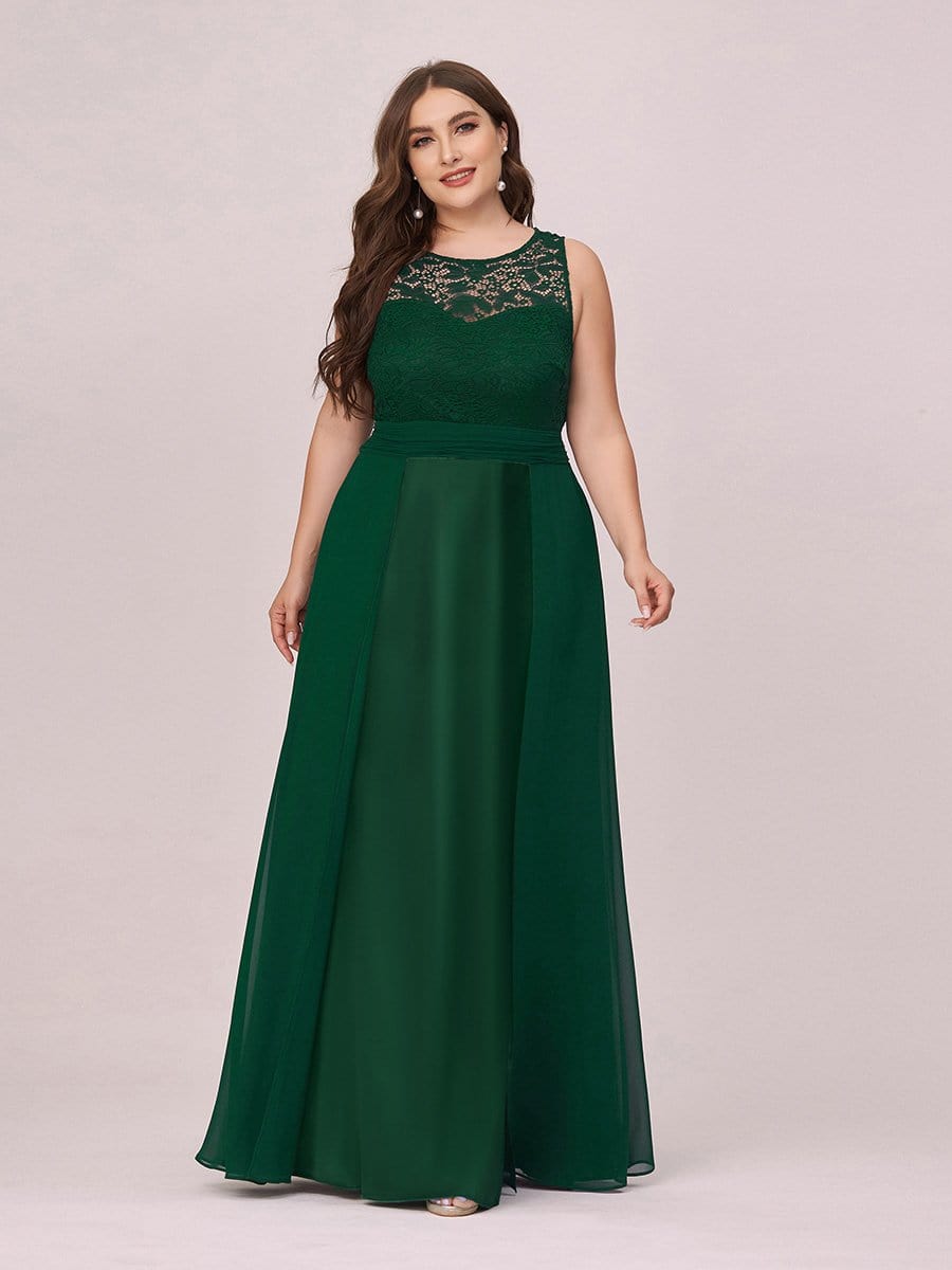 COLOR=Dark Green | Round Neck Empire Waist Lace Dresses For Women-Dark Green 1