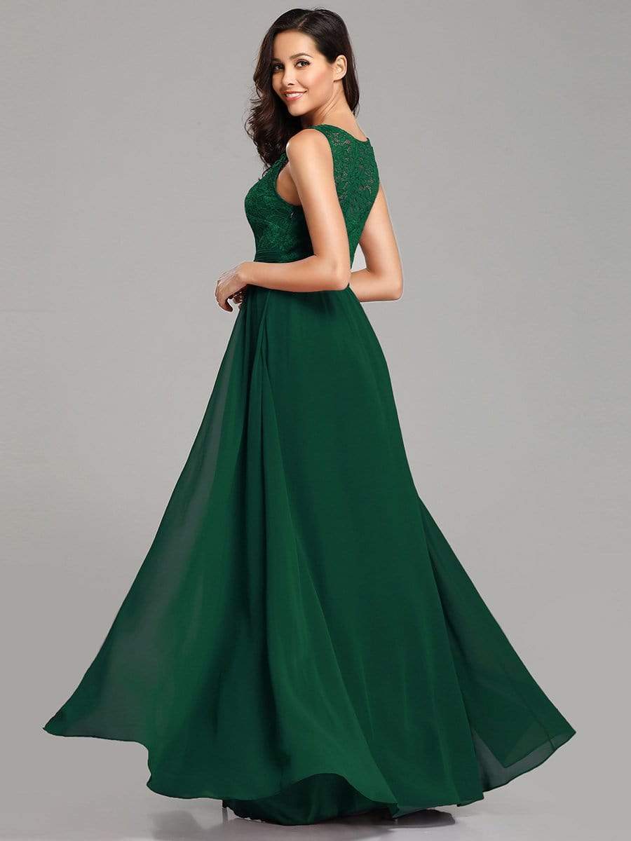 COLOR=Dark Green | Round Neck Empire Waist Lace Dresses For Women-Dark Green 2