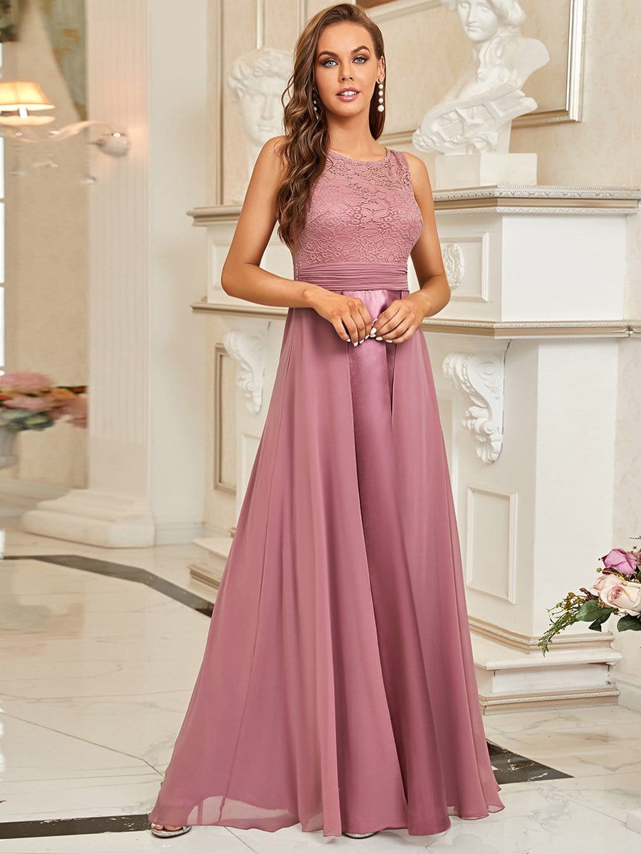 Round Neck Lace and Chiffon Evening Prom Dresses for Party