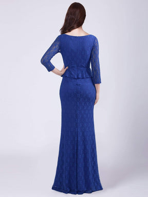 Color=Sapphire Blue | Long Sleeve Floor Length Lace Evening Dress-Sapphire Blue 2