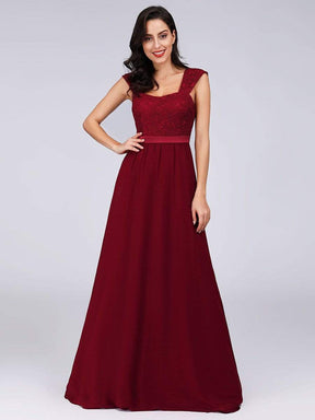 COLOR=Burgundy | Elegant A Line Long Chiffon Bridesmaid Dress With Lace Bodice-Burgundy 5