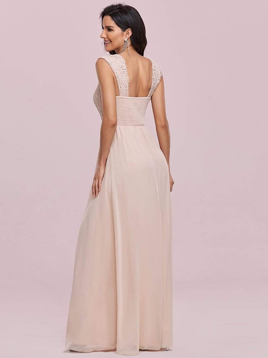 COLOR=Blush | Elegant A Line Long Chiffon Bridesmaid Dress With Lace Bodice-Blush 5