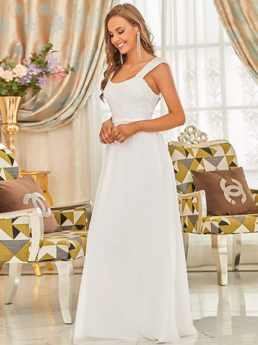 COLOR=Cream | Elegant A Line Long Chiffon Bridesmaid Dress With Lace Bodice-Cream 4