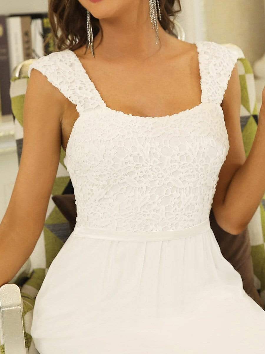 COLOR=Cream | Elegant A Line Long Chiffon Bridesmaid Dress With Lace Bodice-Cream 3