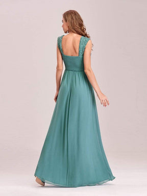 COLOR=Dusty Blue | Elegant A Line Long Chiffon Bridesmaid Dress With Lace Bodice-Dusty Blue 2