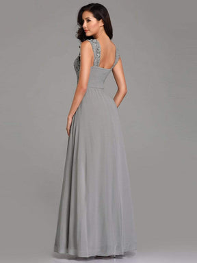 COLOR=Grey | Elegant A Line Long Chiffon Bridesmaid Dress With Lace Bodice-Grey 2