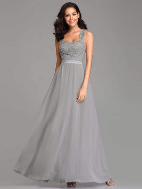 COLOR=Grey | Elegant A Line Long Chiffon Bridesmaid Dress With Lace Bodice-Grey 4