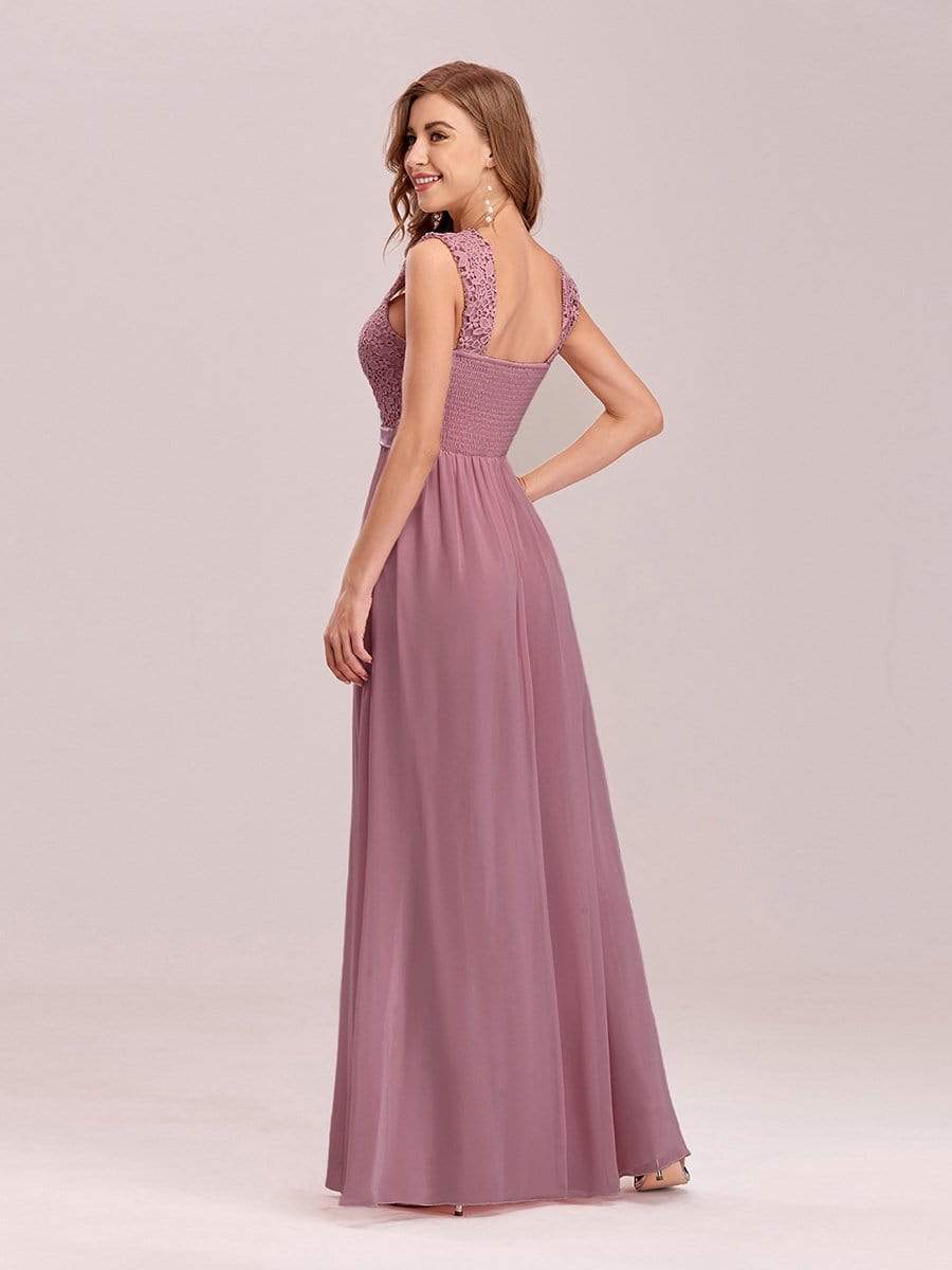 COLOR=Purple Orchid | Elegant A Line Long Chiffon Bridesmaid Dress With Lace Bodice-Purple Orchid 2