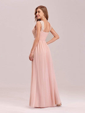 COLOR=Pink | Elegant A Line Long Chiffon Bridesmaid Dress With Lace Bodice-Pink 3