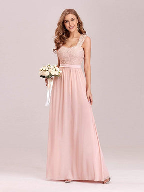 COLOR=Pink | Elegant A Line Long Chiffon Bridesmaid Dress With Lace Bodice-Pink 5