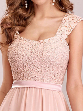 COLOR=Pink | Elegant A Line Long Chiffon Bridesmaid Dress With Lace Bodice-Pink 4