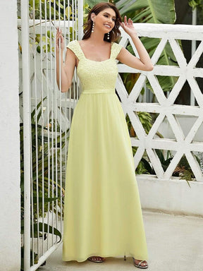 COLOR=Yellow | Elegant A Line Long Chiffon Bridesmaid Dress With Lace Bodice-Yellow 5