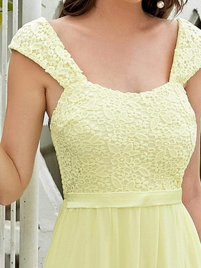 COLOR=Yellow | Elegant A Line Long Chiffon Bridesmaid Dress With Lace Bodice-Yellow 3