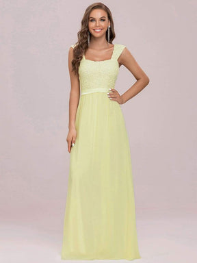 COLOR=Yellow | Elegant A Line Long Chiffon Bridesmaid Dress With Lace Bodice-Yellow 6