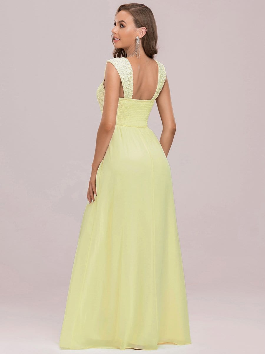 COLOR=Yellow | Elegant A Line Long Chiffon Bridesmaid Dress With Lace Bodice-Yellow 7