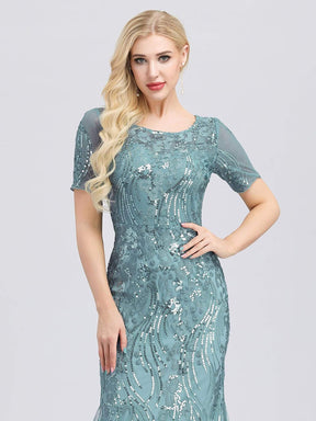 Color=Dusty Blue | Delicate Embroidery Sequin Fishtail Evening Dress-Dusty Blue 5