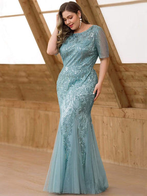 Color=Dusty Blue | Delicate Embroidery Sequin Fishtail Evening Dress-Dusty Blue 3