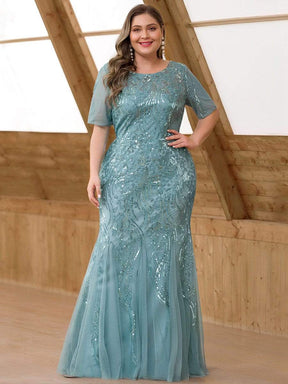 Color=Dusty Blue | Delicate Embroidery Sequin Fishtail Evening Dress-Dusty Blue 4