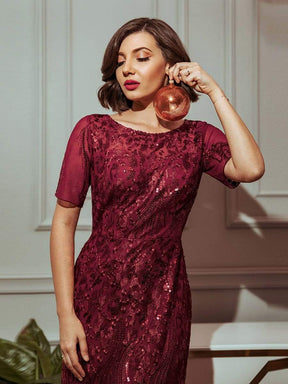 Color=Burgundy | Delicate Embroidery Sequin Fishtail Evening Dress-Burgundy 3