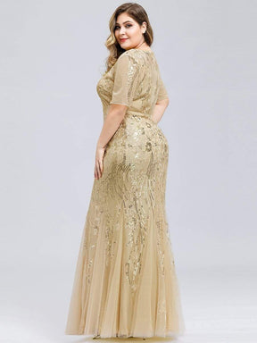 Color=Gold | Delicate Embroidery Sequin Fishtail Evening Dress-Gold 7