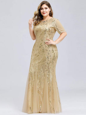 Color=Gold | Delicate Embroidery Sequin Fishtail Evening Dress-Gold 3