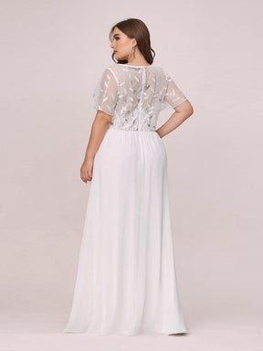 Color=Cream | Plus Size Floral Lace Sequin Print Evening Dresses With Cap Sleeve-Cream 2