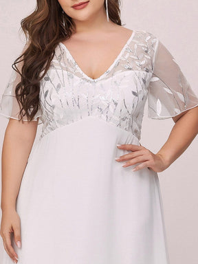 Color=Cream | Plus Size Floral Lace Sequin Print Evening Dresses With Cap Sleeve-Cream 5