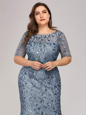 COLOR=Dusty Navy | Floral Sequin Print Maxi Long Plus Size Mermaid Tulle Dresses-Dusty Navy 5