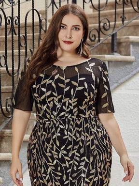 COLOR=Black & Gold | Floral Sequin Print Maxi Long Plus Size Mermaid Tulle Dresses-Black & Gold 5