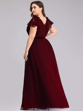 Color=Burgundy | Ruffles Sleeves Evening Dress-Burgundy 8